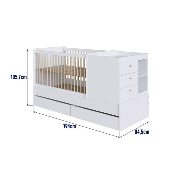 Encontraproduto.com.br - Berço Que Vira Cama Para Quarto Infantil Com Gavetões 194 Cm Cor:branco Branco