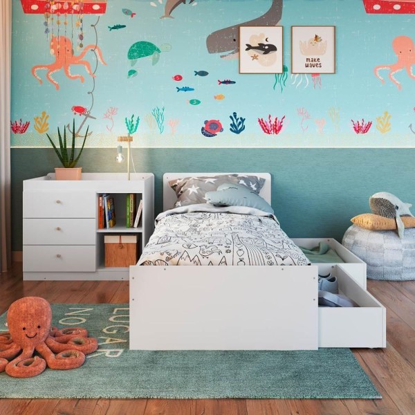 Encontraproduto.com.br - Berço Que Vira Cama Para Quarto Infantil Com Gavetões 194 Cm Cor:branco Branco