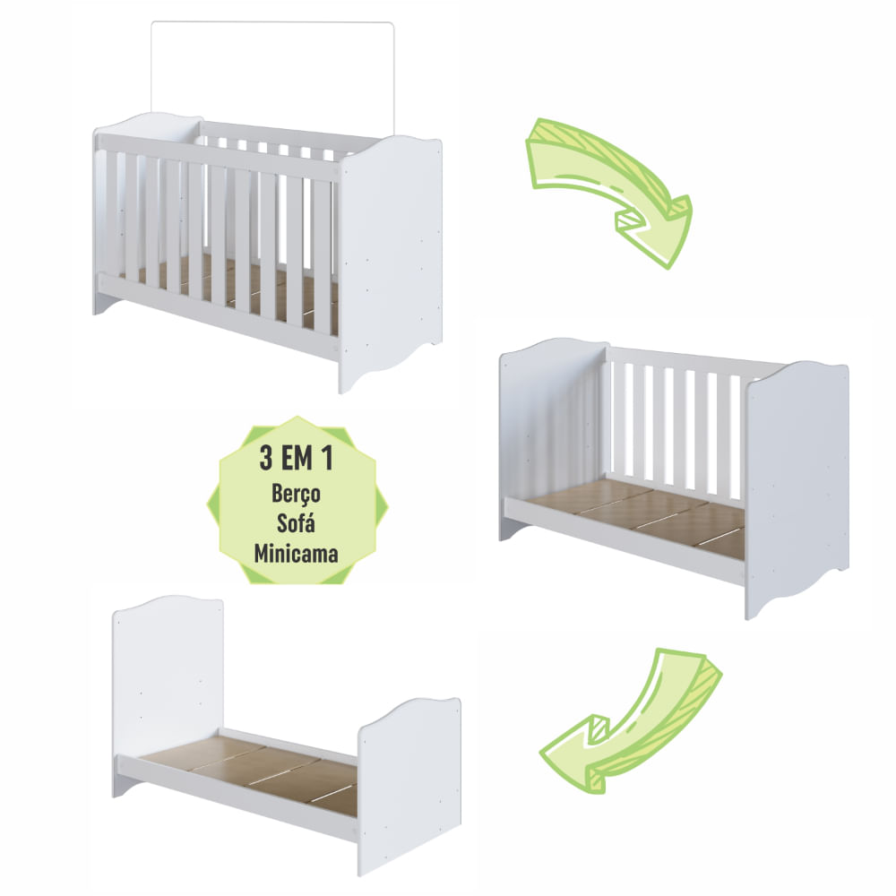 Encontraproduto.com.br - Berço Americano 3 em 1 com Suporte para Mosquiteiro Linha Encanto Branco - Completa Móveis