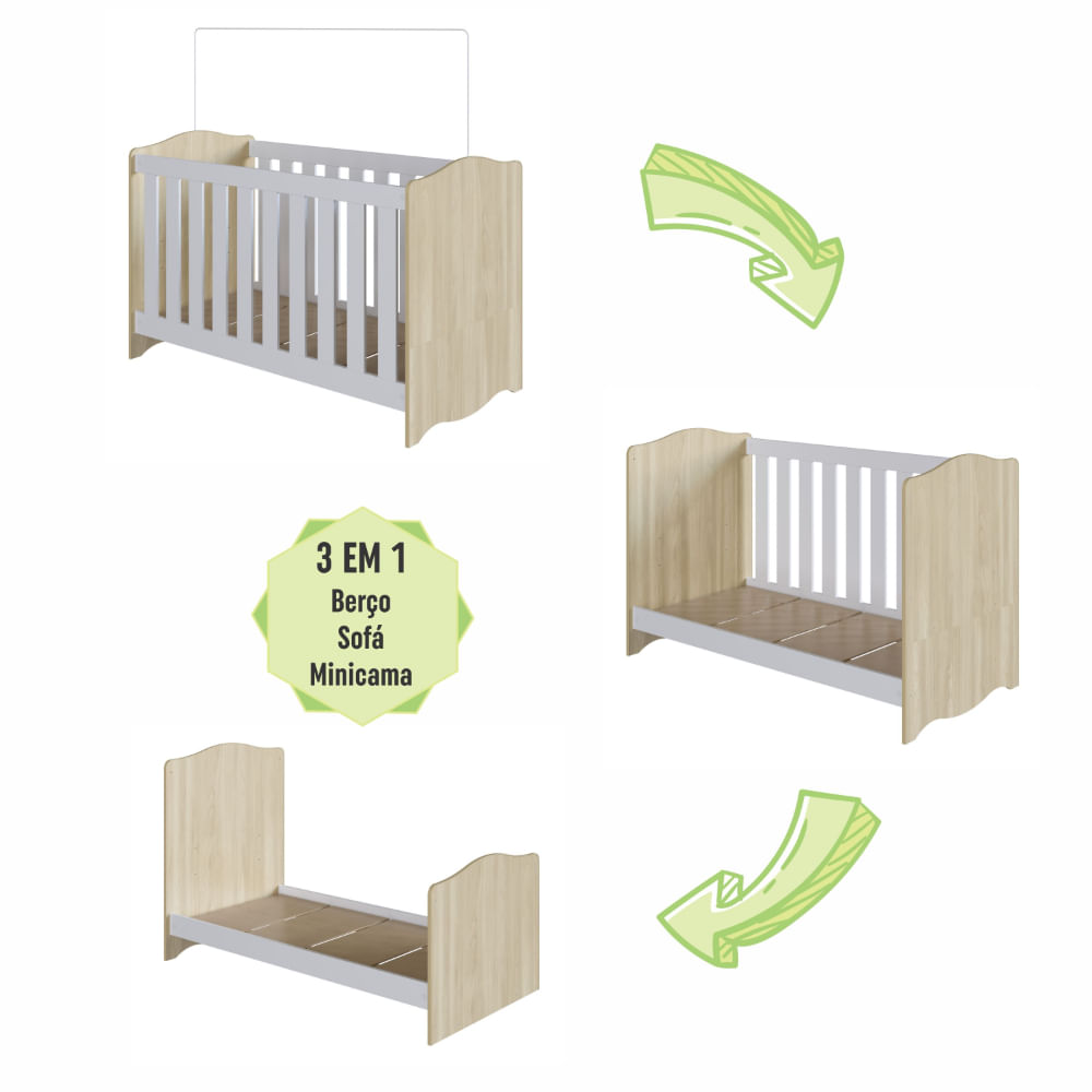 Encontraproduto.com.br - Berço Americano 3 em 1 com Suporte para Mosquiteiro Linha Encanto Araguaia/Branco - Completa Móveis