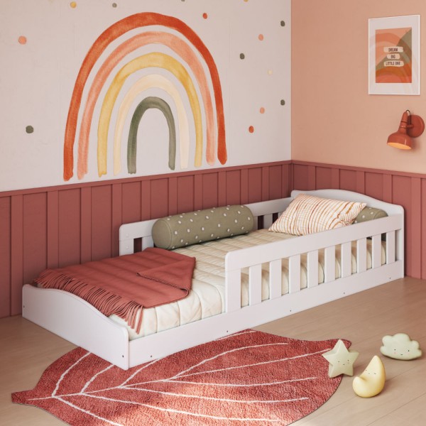 Encontraproduto.com.br - Cama Montessoriana Infantil de Chão com Cercado Linha Encanto Branco - Completa Móveis