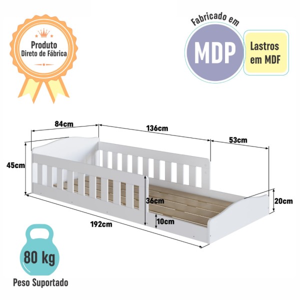 Encontraproduto.com.br - Cama Montessoriana Infantil de Chão com Cercado Linha Encanto Branco - Completa Móveis