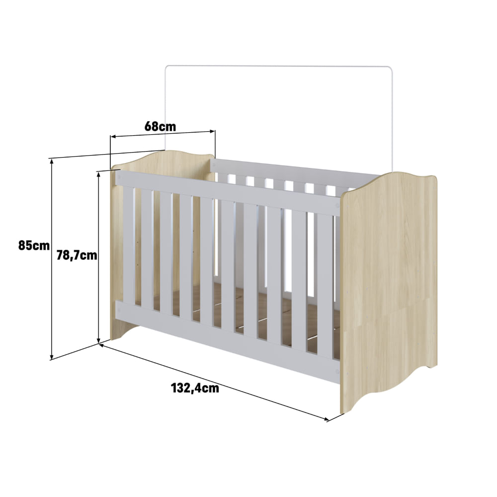 Encontraproduto.com.br - Berço 3 em 1 com Colchão Multifuncional Linha Encanto 130x60cm Carvalho/Branco - Completa Móveis