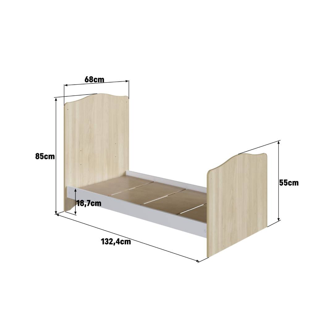 Encontraproduto.com.br - Berço 3 em 1 com Colchão Multifuncional Linha Encanto 130x60cm Carvalho/Branco - Completa Móveis