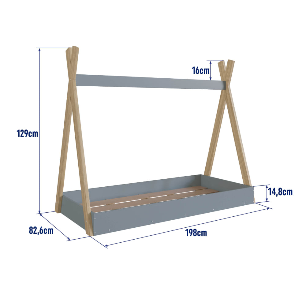 Encontraproduto.com.br - Cama Montessoriana Infantil Cabana com Colchão 188x78cm Linha Infanto Azul - Completa Móveis