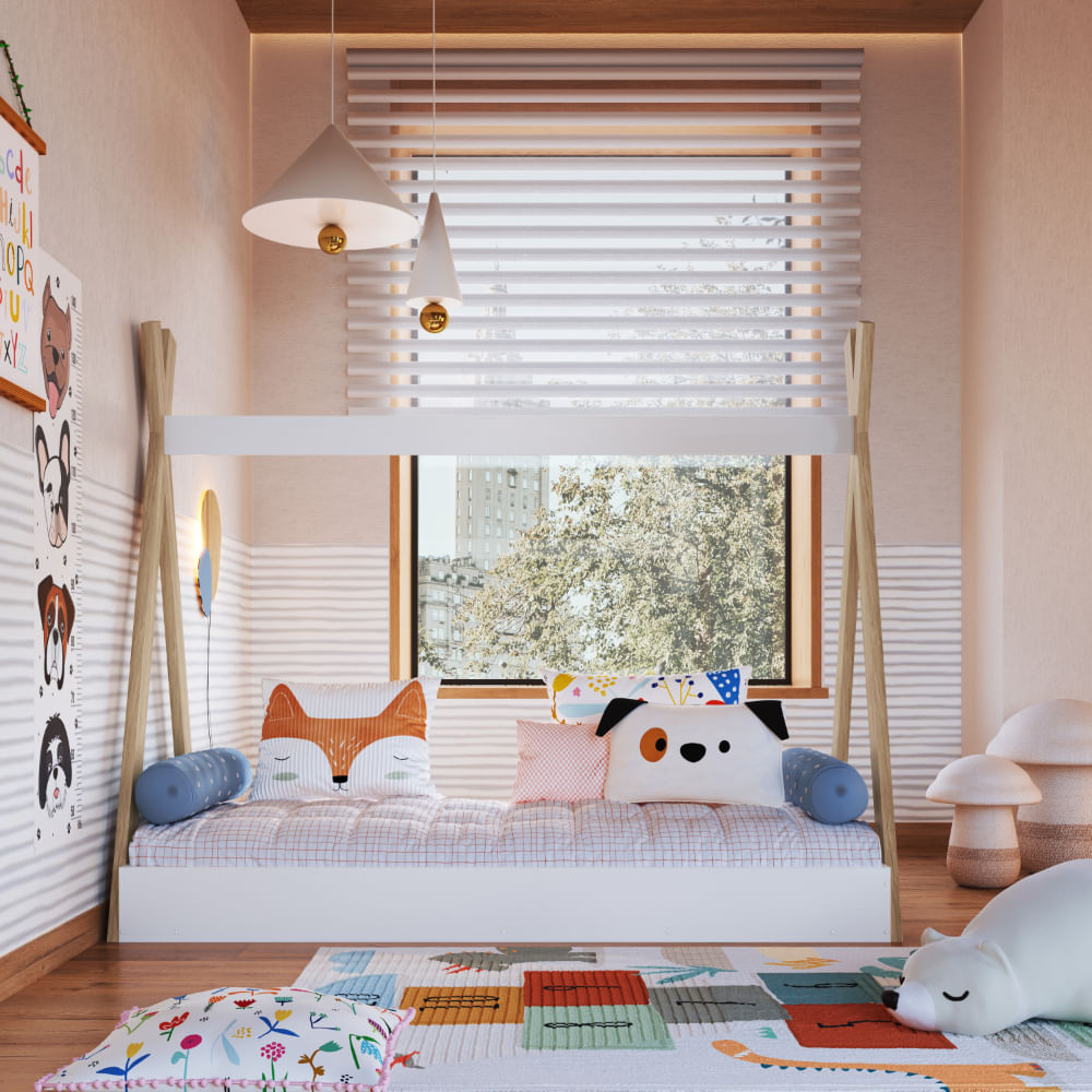 Encontraproduto.com.br - Cama Montessoriana Infantil Cabana com Colchão 188x78cm Linha Infanto Branco - Completa Móveis