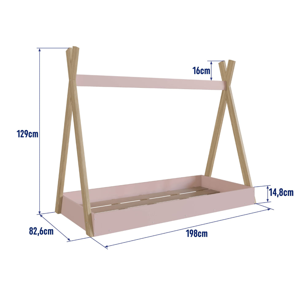 Encontraproduto.com.br - Cama Montessoriana Infantil Cabana com Colchão 188x78cm Linha Infanto Rosa - Completa Móveis
