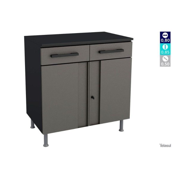 Encontraproduto.com.br - Balcão Multiuso P-área Serviço Multibox Aço 2 Portas C-chave E 2 Gavetas C-tampo 80cm Preto-cinza