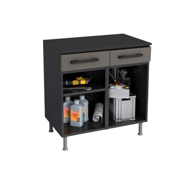 Encontraproduto.com.br - Balcão Multiuso P-área Serviço Multibox Aço 2 Portas C-chave E 2 Gavetas C-tampo 80cm Preto-cinza