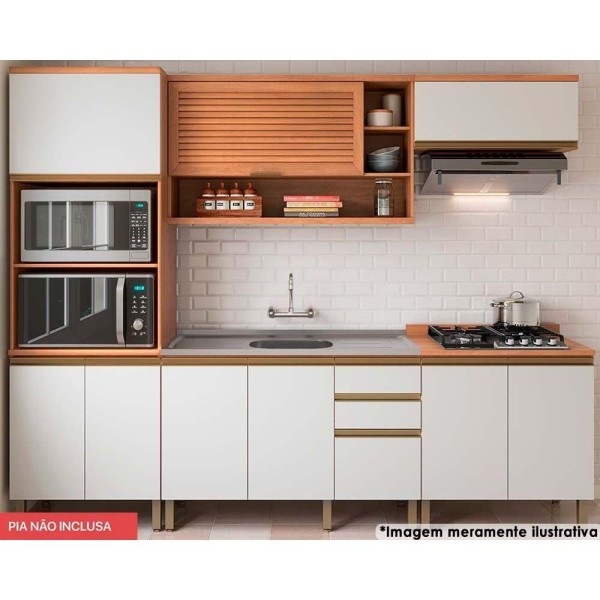 Cozinha Modulada Telasul Thela Macadâmia Thela Macadâmia 5 Peças (2aéreos+2balcões+1paneleiro) Czc25 Freijo-branco-telasul