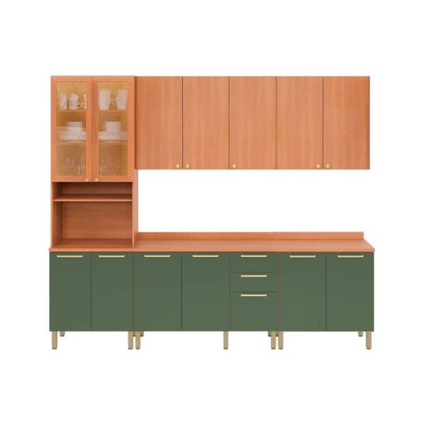 Encontraproduto.com.br - Cozinha Modulada Telasul Thela Sálvia Thela Sálvia 5 Peças (2aéreos+2 Balcões+1paneleiro) Czc31 Freijo-verde-telasul