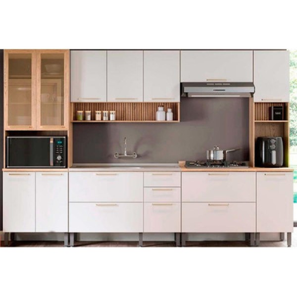 Encontraproduto.com.br - Kit Cozinha Completa 6 Peças Thela Avelã (2Aéreos+2Balcões+2Paneleiros) CZC14 Mel/Branco - Telasul