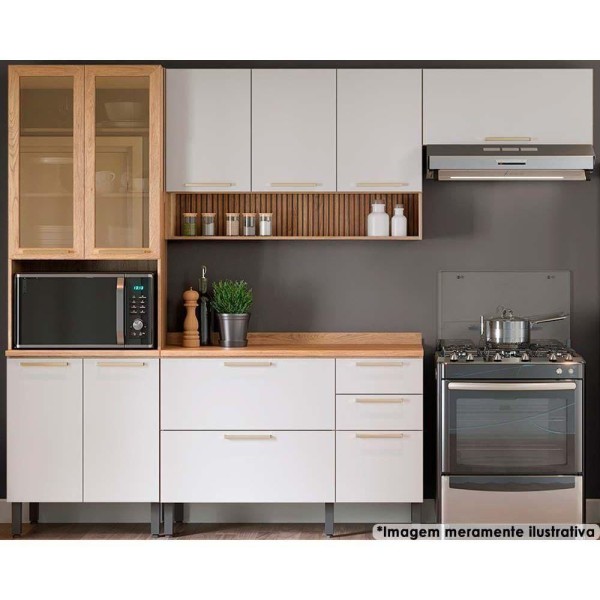 Kit De Cozinha Modulada 4 Peças Thela Avelã (2aéreos+1balcão+1paneleiro) Czc12 Mel/branco - Telasul