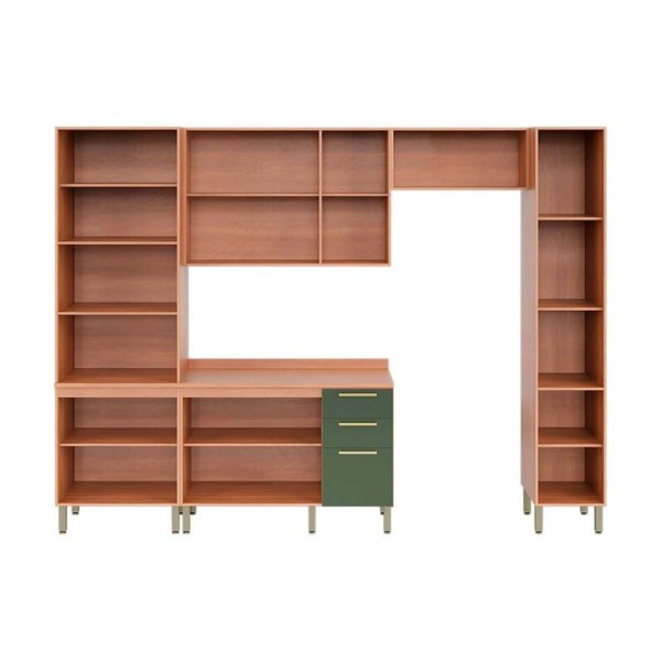 Encontraproduto.com.br - Cozinha Completa Thela Sálvia 5 Peças (2Aéreos+1Balcão+2Paneleiros) CZC29 Freijo/Verde - Telasul