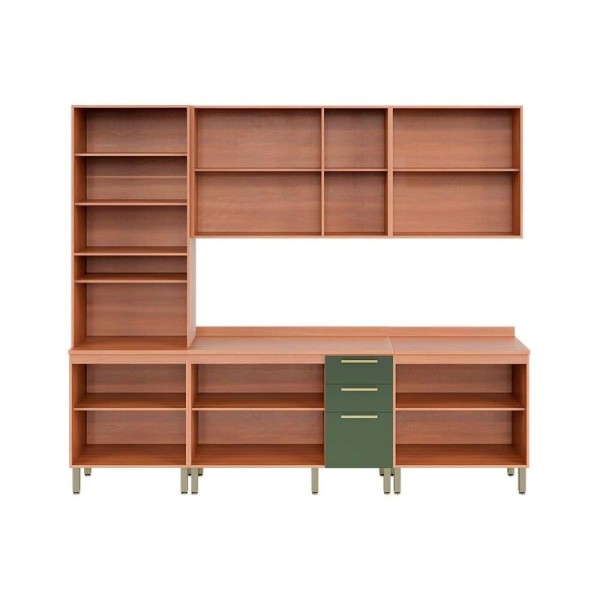 Encontraproduto.com.br - Cozinha Completa Thela Sálvia 5 Peças (2Aéreos+2 Balcões+1Paneleiro) CZC31 Freijo/Verde - Telasul