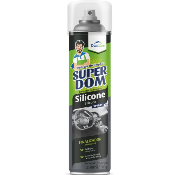 Encontraproduto.com.br - Silicone Finalizador em Aerossol 300ml DomLine. Ótima cobertura. Proporciona brilho, proteção e limpeza.