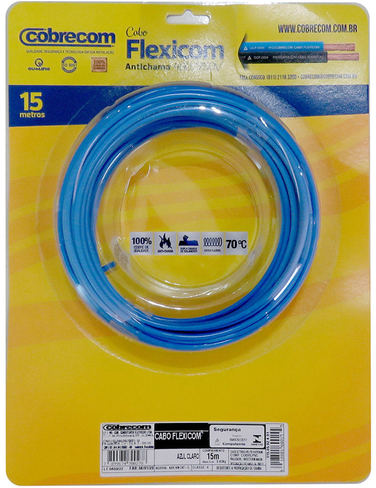 Encontraproduto.com.br - Cabo Flexível 6MM 15 Metros 750V Azul Cobrecom Fios