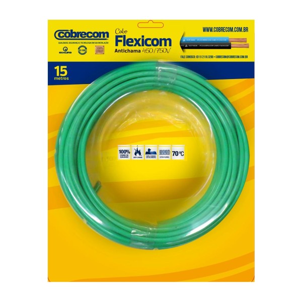 Encontraproduto.com.br - Cabo Flexível 10,0mm 750V Blister 15m Verde Cobrecom