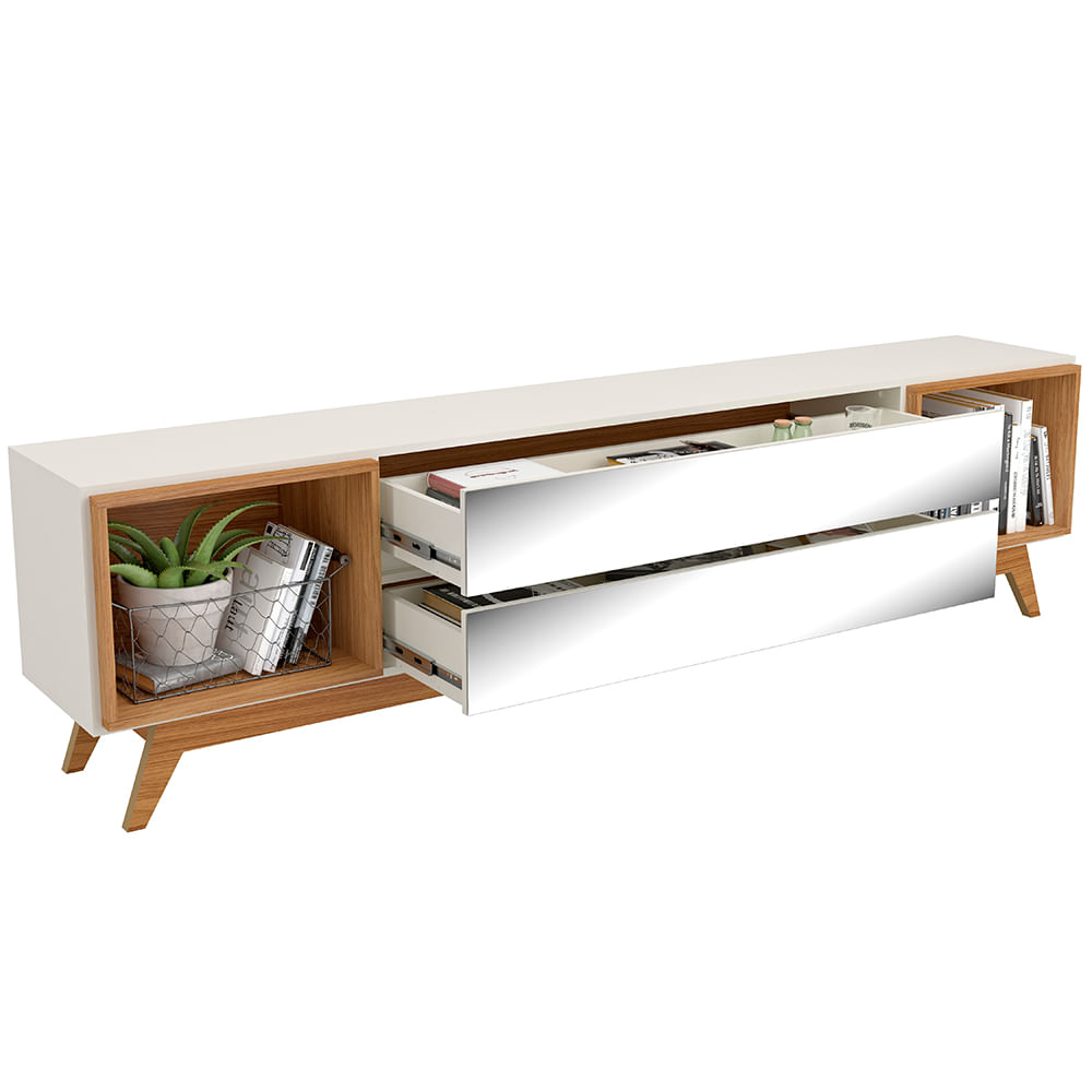 Encontraproduto.com.br - Rack R422 2,20m com 2 Gavetas Espelhadas