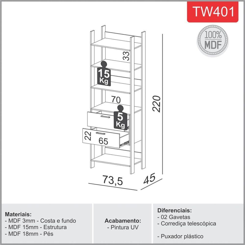 Encontraproduto.com.br - Closet em MDF 2 Gavetas Freijó/Preto Fosco 74 cm TW401 JPF Dalla Costa