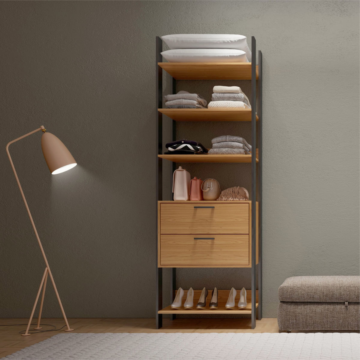 Encontraproduto.com.br - Closet em MDF 2 Gavetas Freijó/Preto Fosco 74 cm TW401 JPF Dalla Costa
