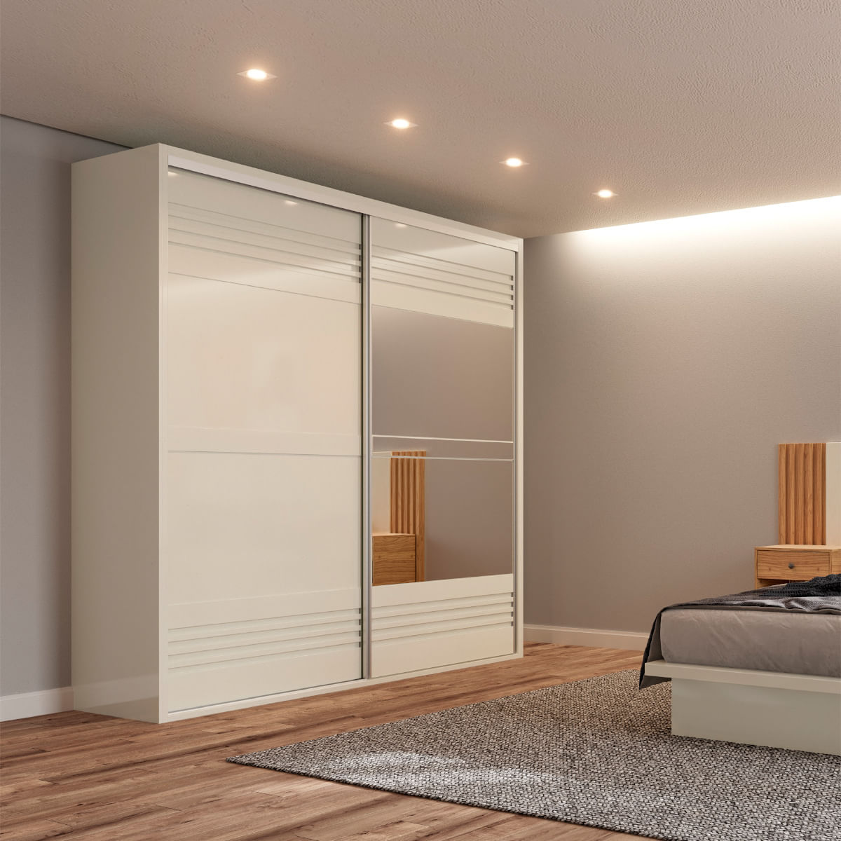 Encontraproduto.com.br - Guarda Roupas Com 2 Portas De Correr 223 Cm Em 100% Mdf Off White Dalla Costa