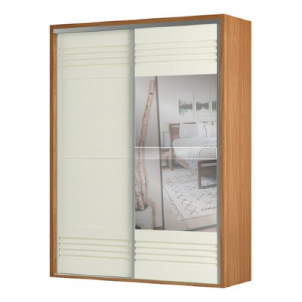 Guarda Roupa Com Espelho 100% Mdf 2 Portas Freijó/Off White