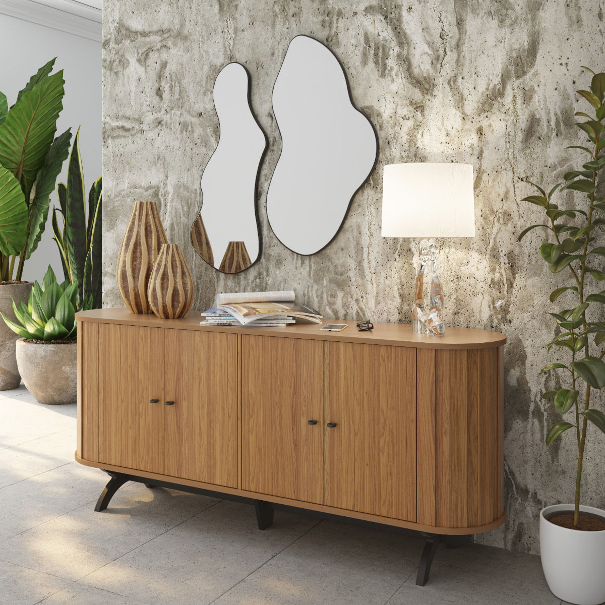 Encontraproduto.com.br - Balcão Buffet Curvo 4 Portas em MDF Freijó 180 cm TB296 JPF Dalla Costa