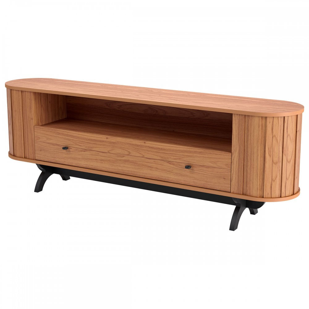 Encontraproduto.com.br - Rack Sala TV Curvo 180 cm Nicho e Gaveta em MDF Freijó com Preto Fosco Dalla Costa TB300JPF