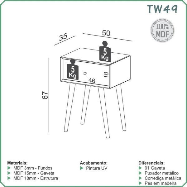 Encontraproduto.com.br - Mesa De Cabeceira Wood Prime Tw49 1 Gaveta Cor Freijo 50 Cm - 69424