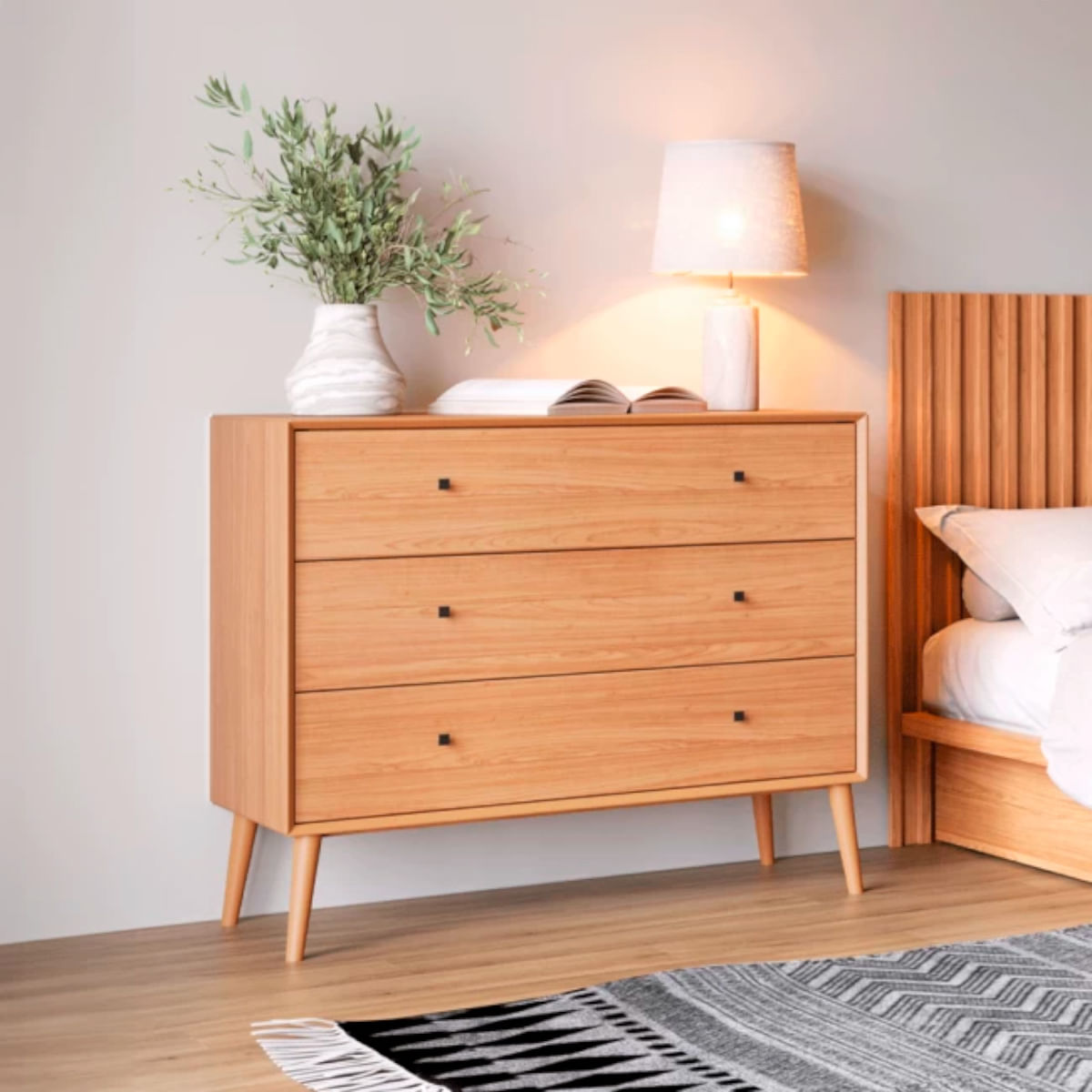 Encontraproduto.com.br - Cômoda Vintage Mdf Com 3 Gavetas Amplas Dalla Costa - Conferir Preço Freijó