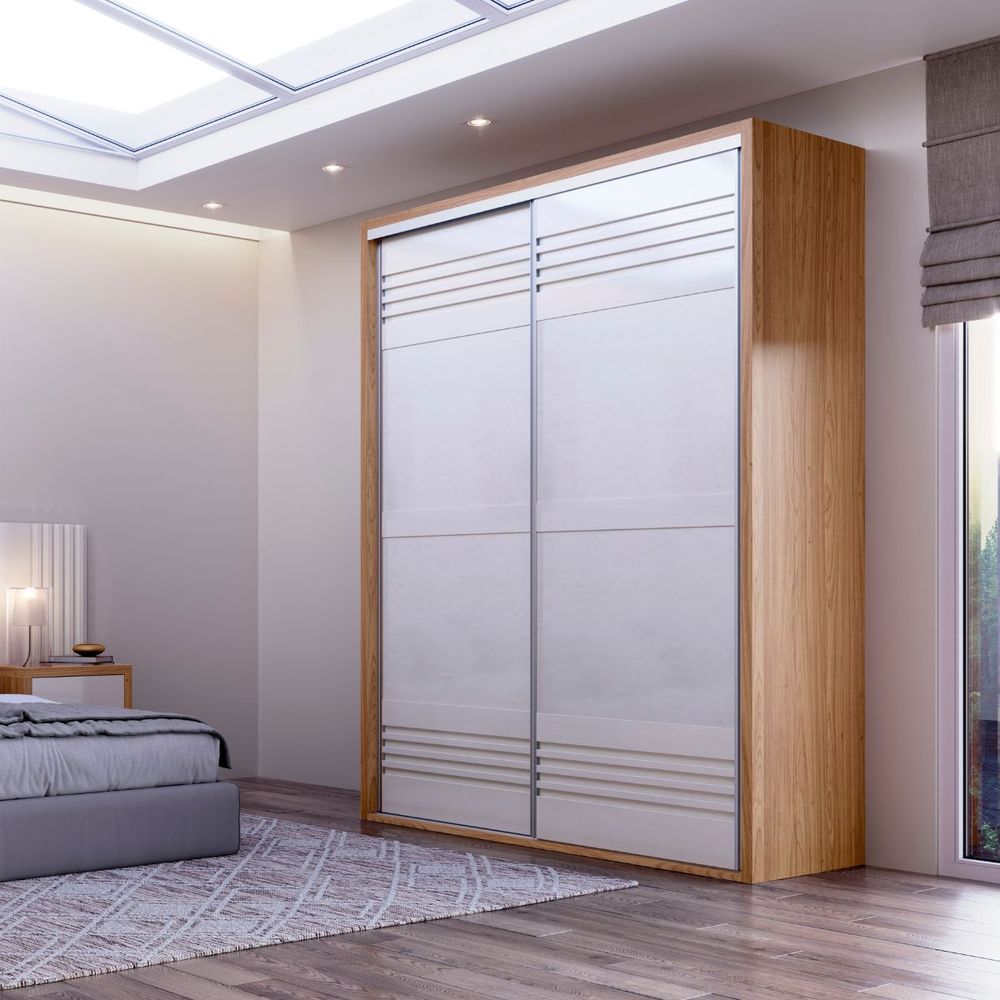 Encontraproduto.com.br - Guarda-roupas Solteiro 179cm Com 2 Portas Correr DLC Freijó e Off White
