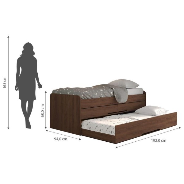 Encontraproduto.com.br - Cama De Solteiro Dupla Mdf Com Bau E 2 Gavetas Juliette Shop Jm Jacaranda