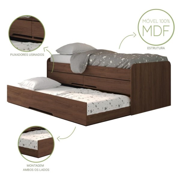 Encontraproduto.com.br - Cama De Solteiro Dupla Mdf Com Bau E 2 Gavetas Juliette Shop Jm Jacaranda