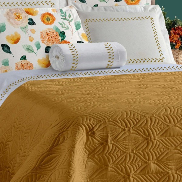Encontraproduto.com.br - Cobre Leito King Lolita Dupla Face 200 Fios 4 Peças - Mostarda