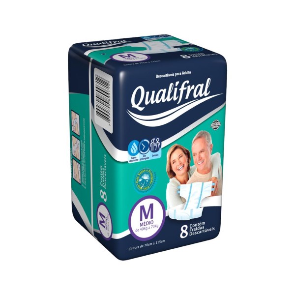 Encontraproduto.com.br - Fralda Geriátrica Qualifral Regular M Com 8 unidades