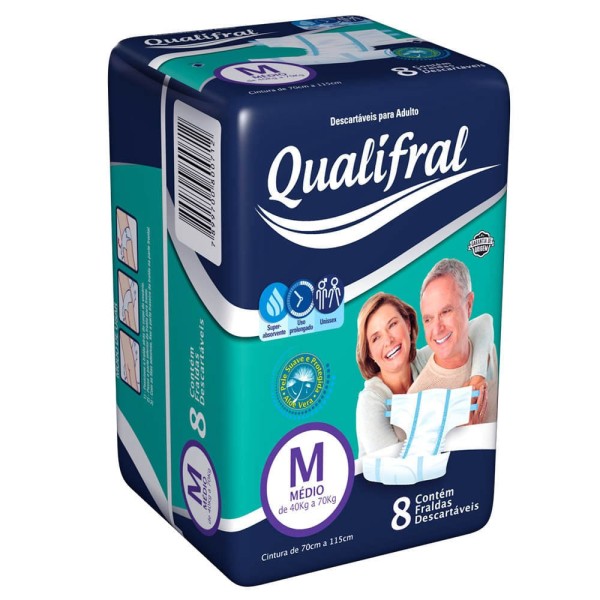 Encontraproduto.com.br - Fralda Geriátrica Qualifral Regular M Com 8 unidades
