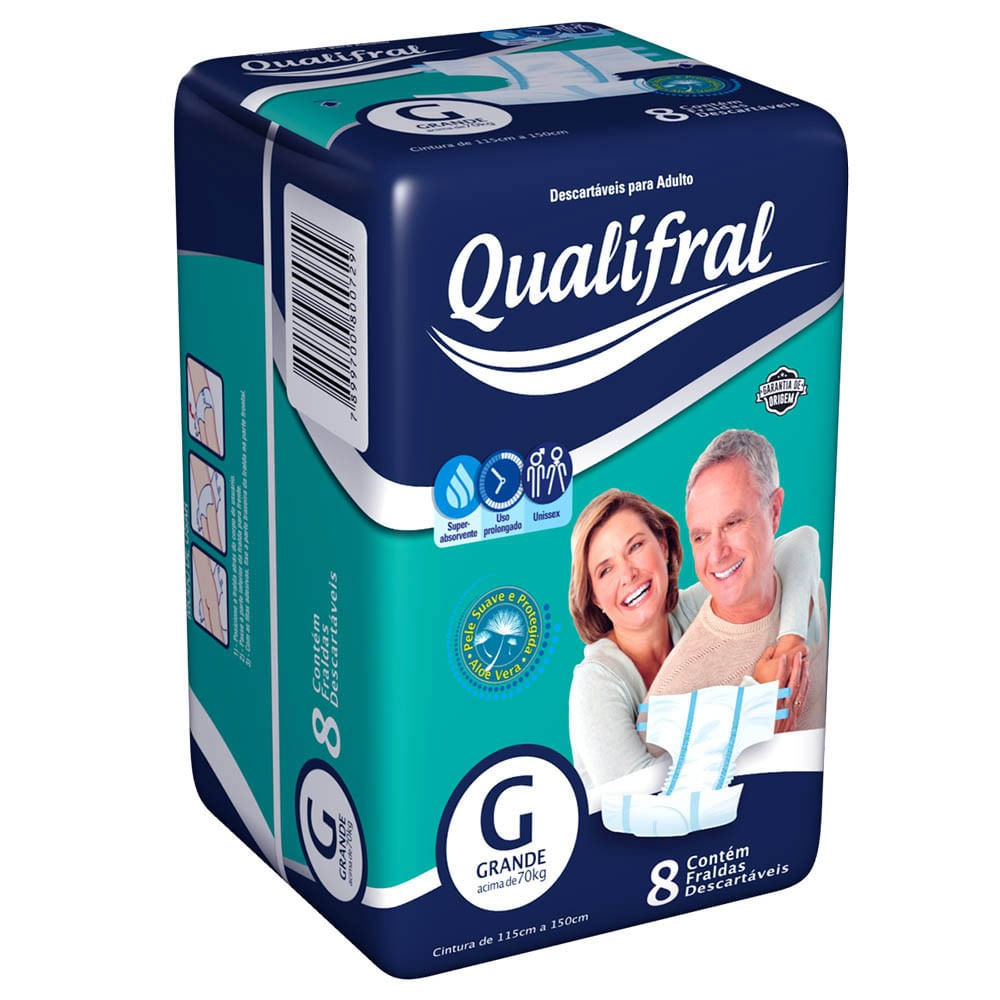 Encontraproduto.com.br - Fralda Geriátrica Qualifral Regular G Com 8 unidades
