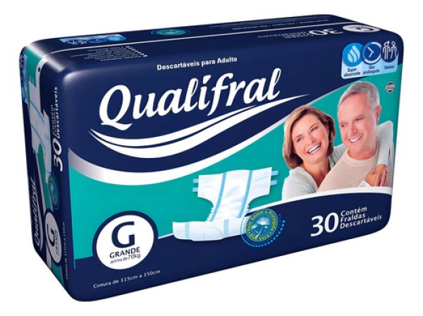 Fralda Geriátrica Tamanho Grande com 30 Unidades Qualifral