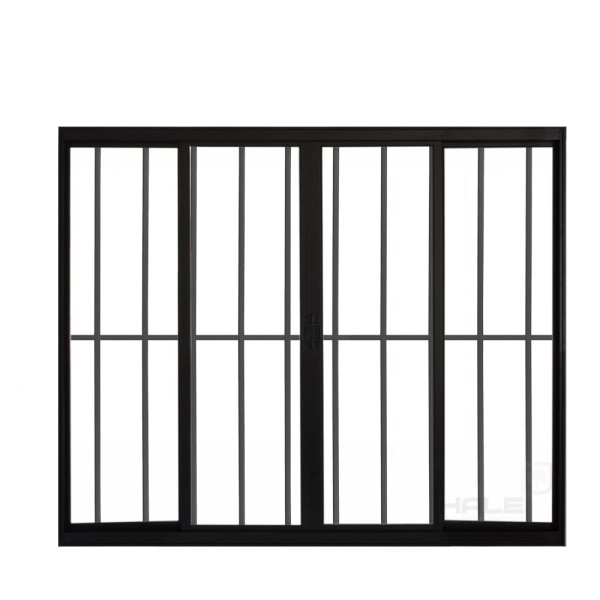 Janela 4 Folhas de Correr C/ Grade 1.00 X 1.00 Aluminio Preto Linha Modular - Hale