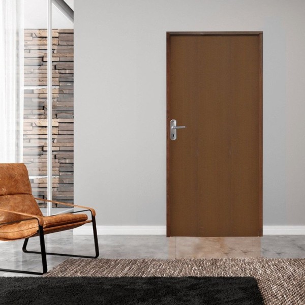 Kit Porta De Madeira 210X72Cm Batente 9Cm Fechadura Alavanca Comum Interna Imbuia