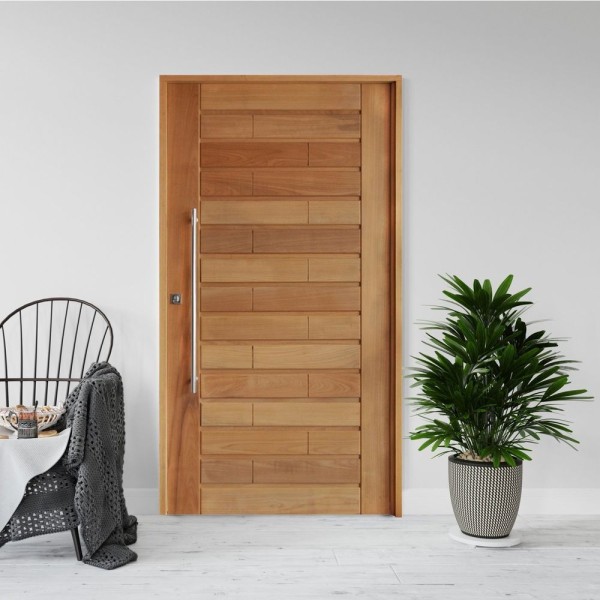Kit Porta De Madeira Pivotante 210X120Cm Batente 14Cm Fechadura 803 Rolete 3B Roma Tauari