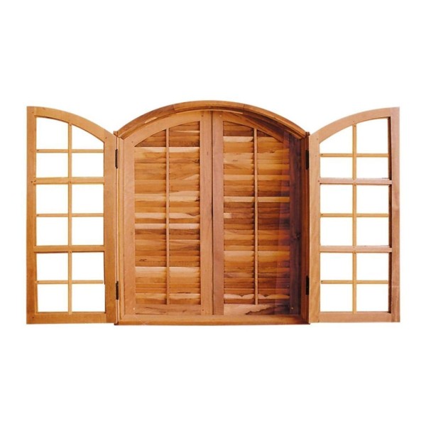 Janela De Madeira Abrir Padrão Imbuia 120x120cm 4 Folhas Em Arco Rodam Natural