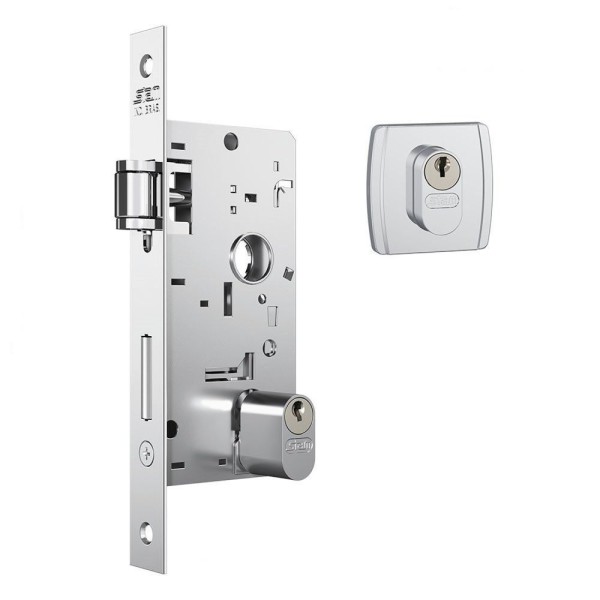 Encontraproduto.com.br - Kit Porta De Madeira Pivotante 210X140Cm Batente 14Cm Fechadura 803 Rolete Externa 5 Imbuia