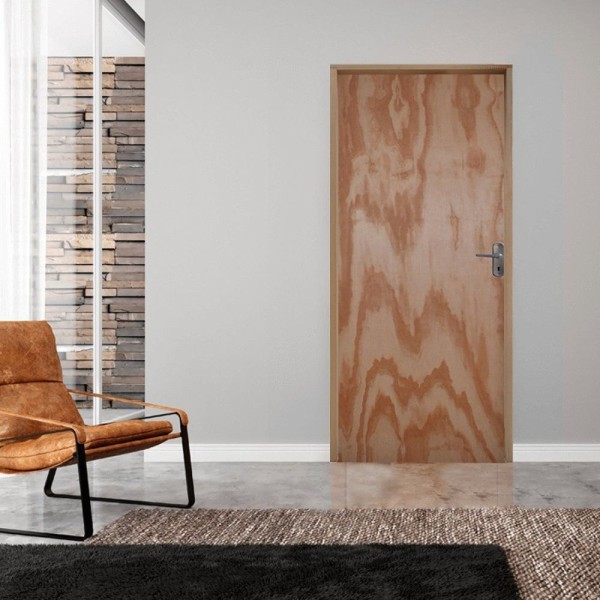Kit Porta De Madeira 210X92Cm Batente 14Cm Fechadura Alavanca Comum Interna Mescla Lisa Mescla
