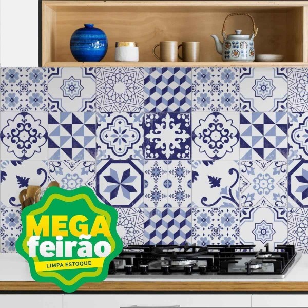 Adesivo de Azulejo Lavável Grudado Lusitano Com 2 Folhas 45x60cm