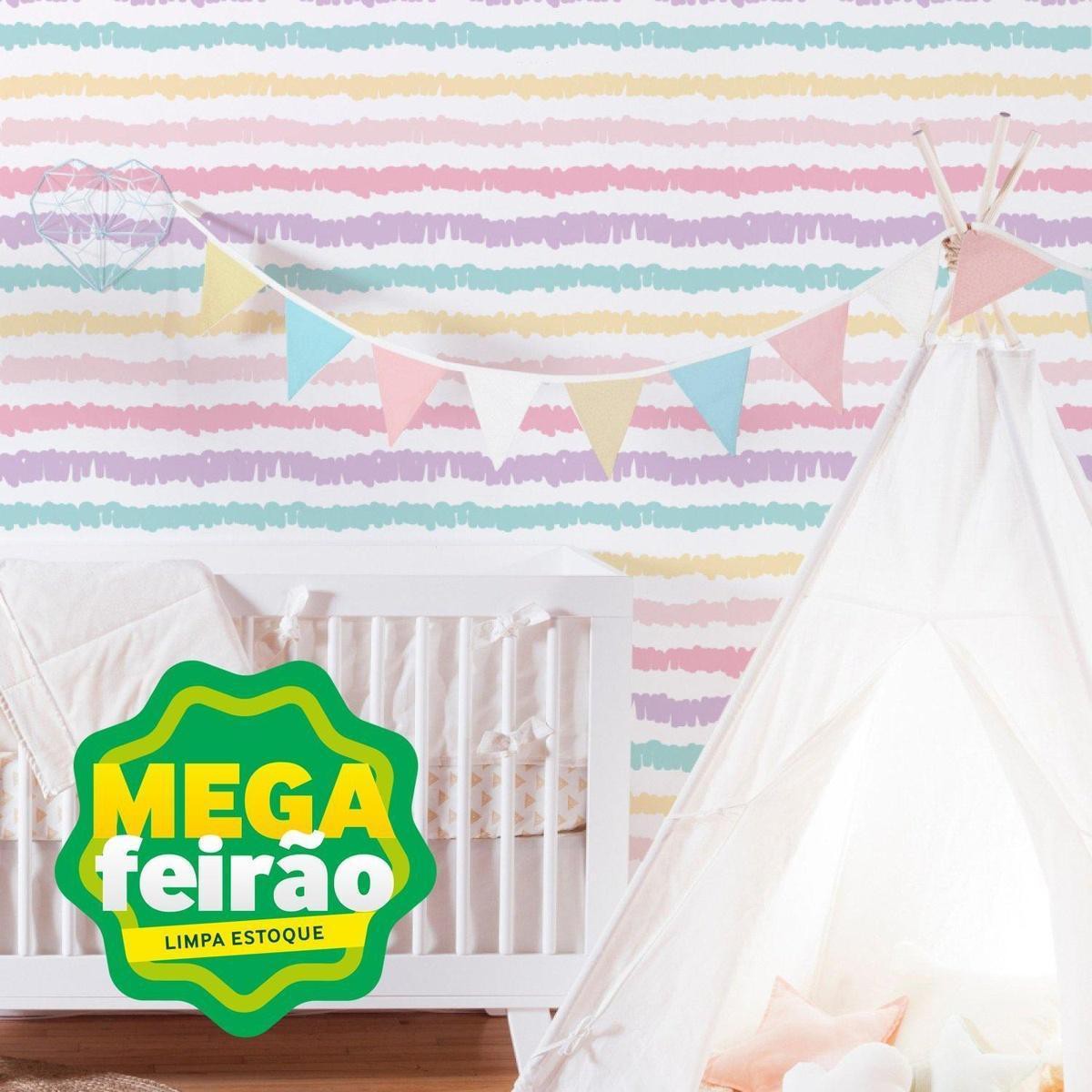 Papel de Parede Grudado Adesivo Listrado Arco Iris Rolo 45x300cm