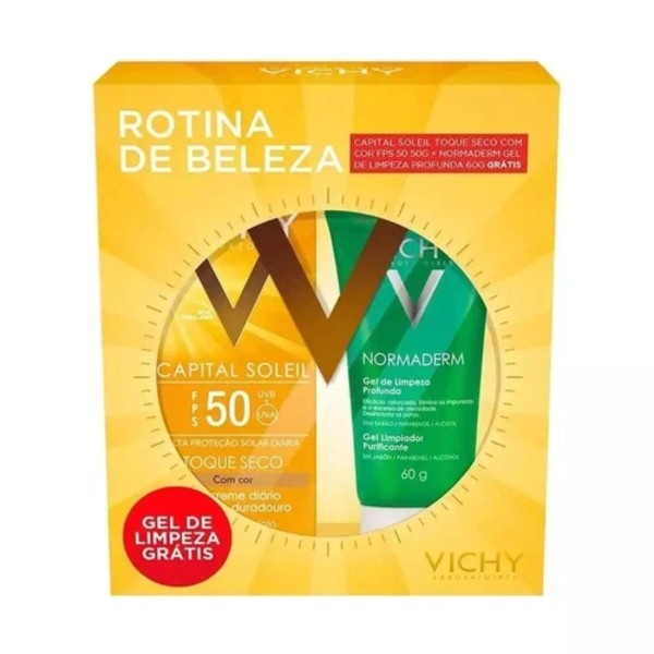 Protetor Solar Vichy Capital Soleil Toque Seco Com Cor Fps 50 50g+Grátis Normaderm Gel De Limpeza 60g