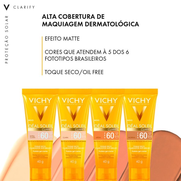 Encontraproduto.com.br - Protetor Solar Vichy Idéal Soleil Clarify Cor Morena Fps60 40g