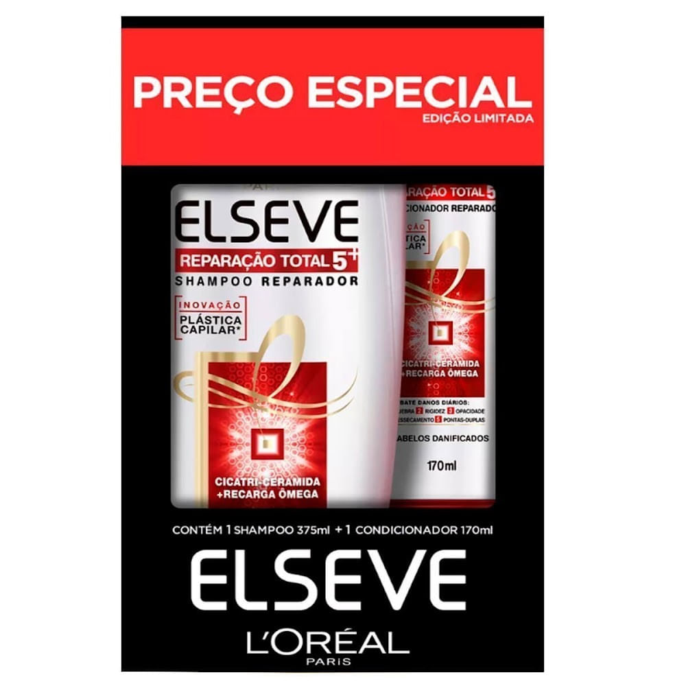 Encontraproduto.com.br - Conjunto Shampoo 375ml + Condicionador 170ml Elseve LOréal Reparação Total 5